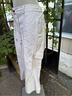 White Cargo Capris with Drawstring Waist